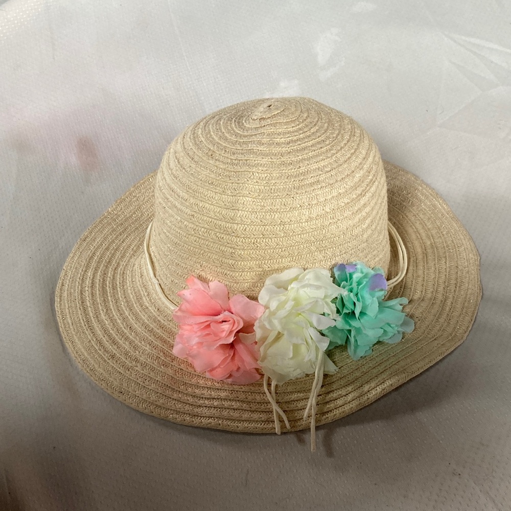 Kids Straw Hat with Floral Accents